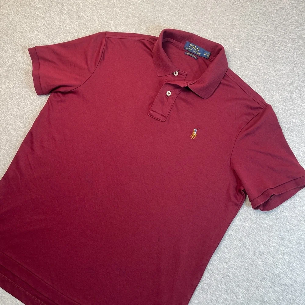 Polo Ralph Lauren Shirt Mens Medium M Burgundy Maroon Pima Soft Touch Polo Flaw